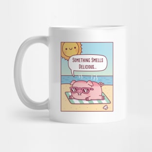 Pig Gets Sunburned At Beach, Something Smells Delicious Funny Mug